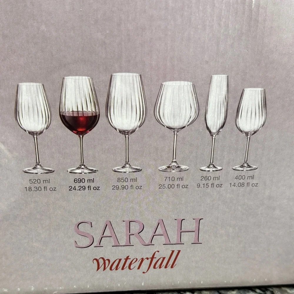 Sarah Waterfall Wine Glass Set - 6  Crystal NEW